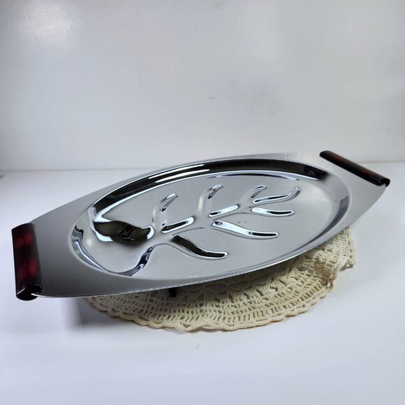 Gourmates Glo Hill Large Serving Tray Meat Platter Cherry Bakelite Handles Feet - Picture 1 of 12